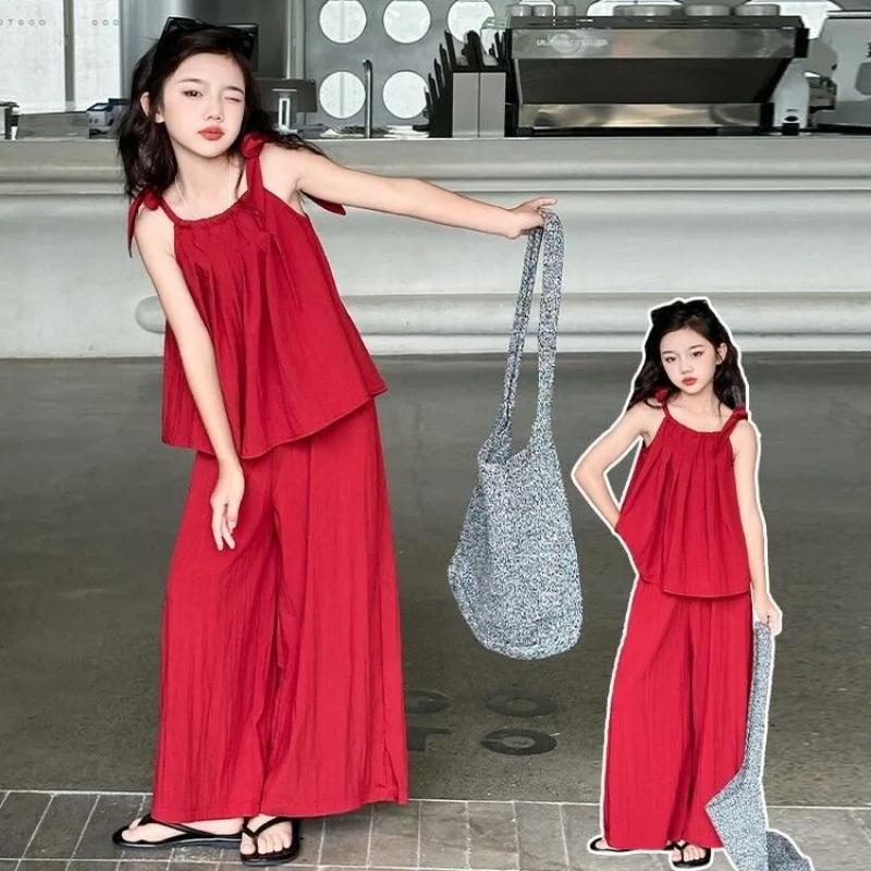 Costume pour enfants à bretelles 2025, vêtements d'été pour filles, ensemble pour adolescentes de 10