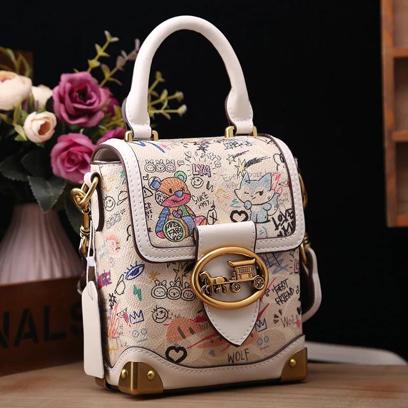 Sac à poignée supérieure Graffiti de grande capacité, sacs à bandoulière simples pour femmes, petit