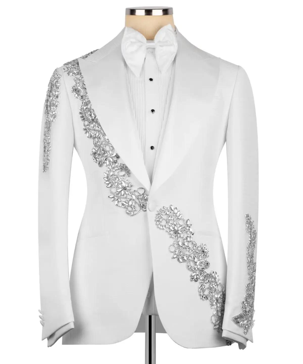 Costume de Mariage Formel Perlé pour Homme – 3 Pièces Slim Fit avec Veste à Revers Châle, Pantalon e