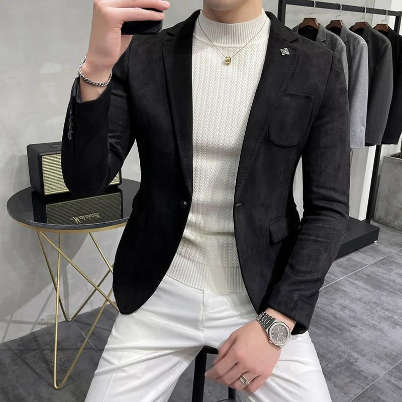 Veste polaire en peau de cerf pour hommes, manteau de costume, Blazer, affaires, loisirs, coupe cint