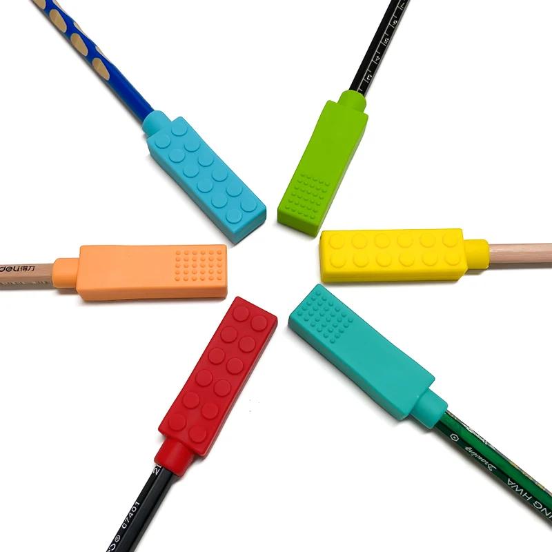 1/6 pièces Collier sensoriel à mâcher en blocs de construction, jouet de dentition en silicone pour