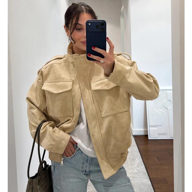 MUJER daim Bomber veste femme surdimensionné Demi-saison vestes pour femmes vêtements d'extérieur hi