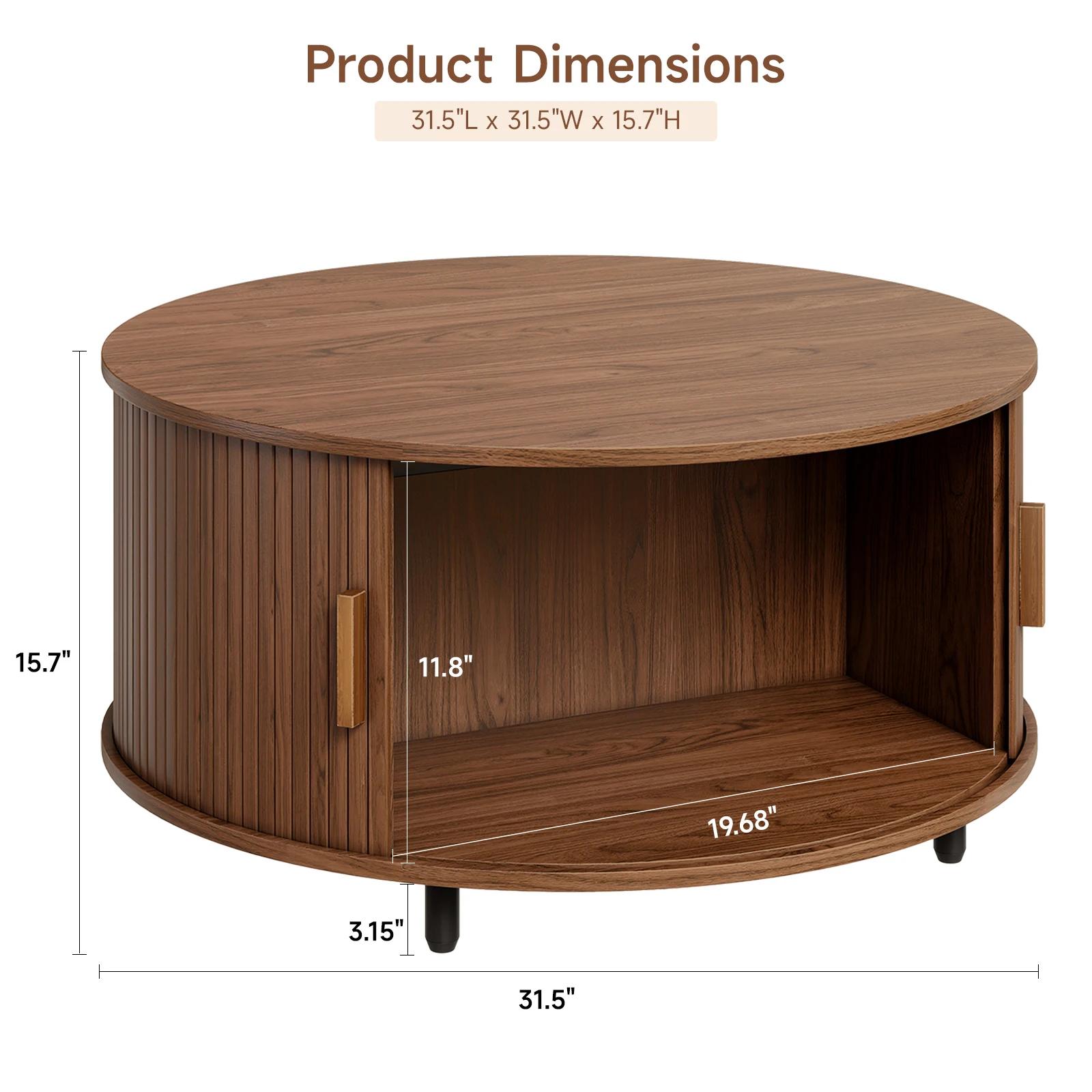 Table basse ronde avec rangement, table basse moderne de 31,5 po avec 360 ° Porte coulissante incu