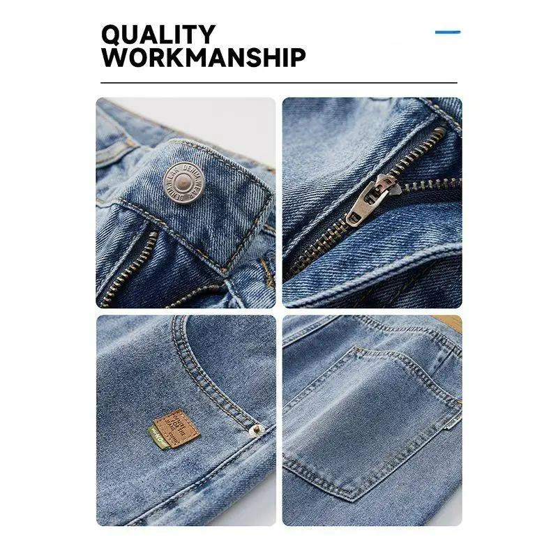 Jeans pour hommes High Streets Printemps-Été, style rétro américain, coupe ample et large, en denim,