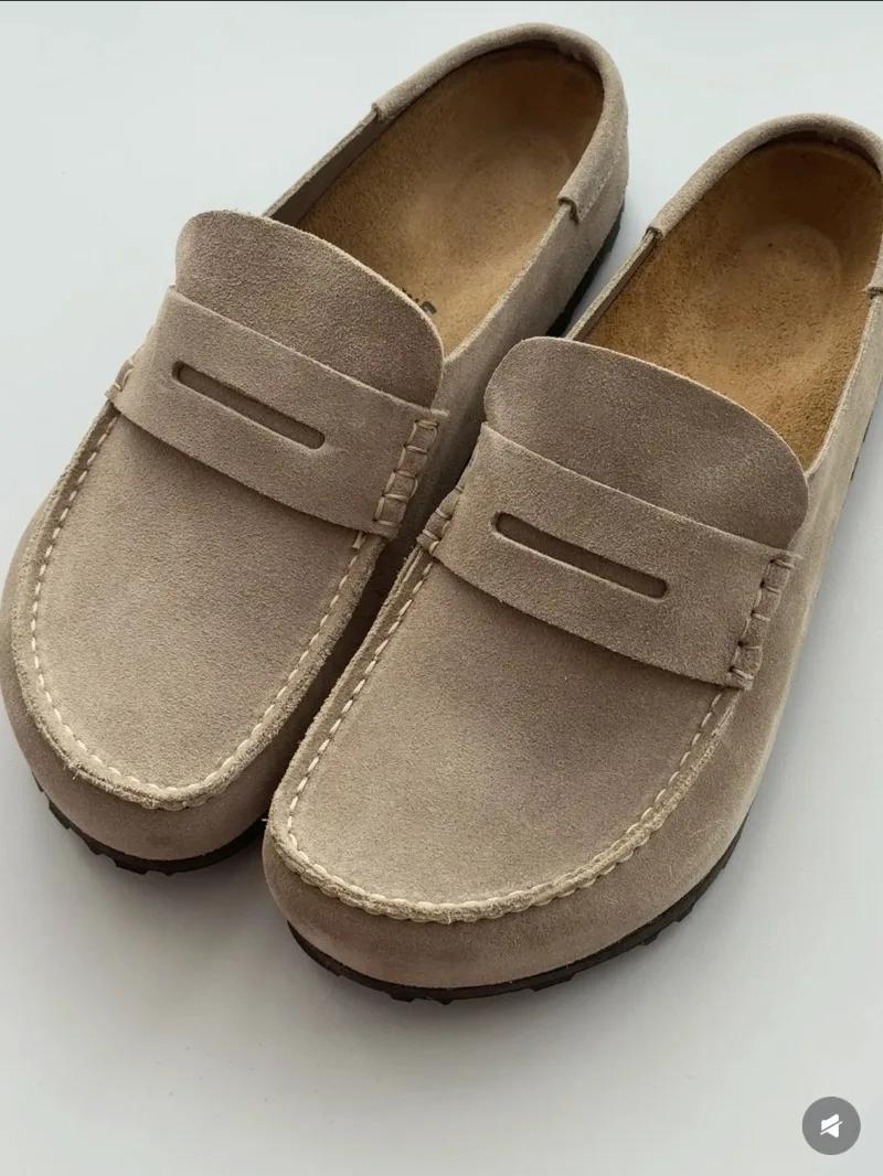 Mocassins confortables à enfiler pour femmes et hommes, chaussures à semelle en liège, bout fermé, e