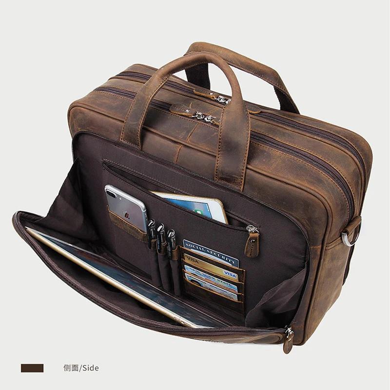 Porte-documents en cuir véritable de haute qualité pour hommes, sac d'affaires en cuir Crazy Horse,