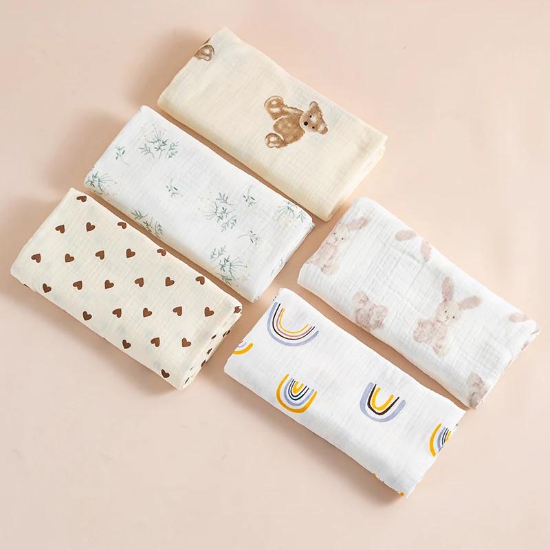 Ins – couverture d'emmaillotage en mousseline pour bébé, 2 couches de coton, pour nouveau-né, servie