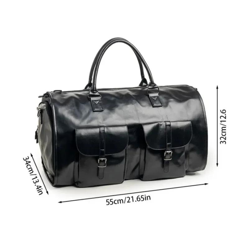 Sac de voyage d'affaires en cuir PU pour homme, grand sac de voyage convertible 2-en-1, imperméable,