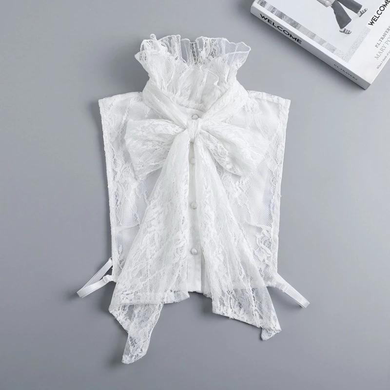 Faux col décoratif avec nœuds à volants pour femmes et filles, pull détachable, demi-chemise, col ha
