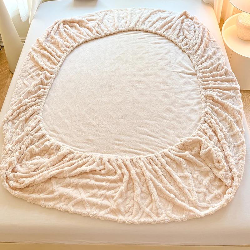 Drap de lit chaud d'hiver avec bande élastique, housse de matelas simple/Queen/King, en molleton de