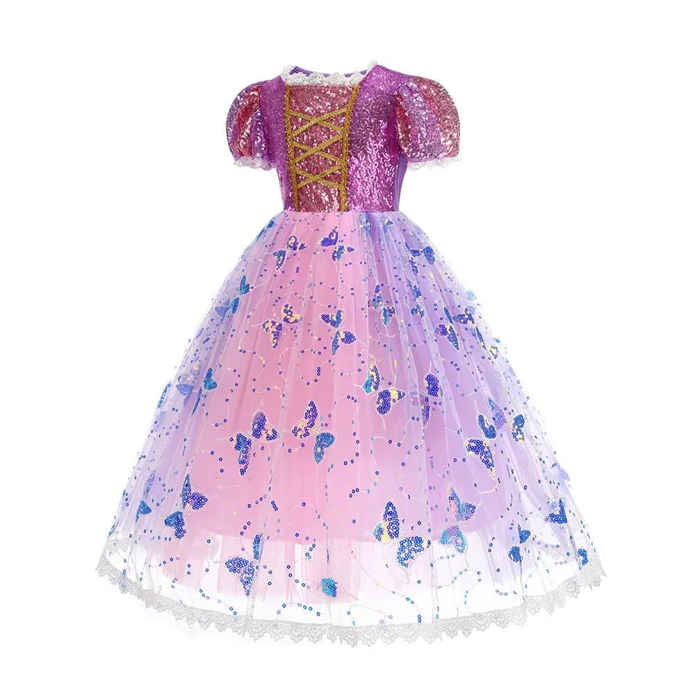 Robe princesse Rapunzel lumineuse LED 2026 - Robe de bal Noël cosplay Tangled petite fille