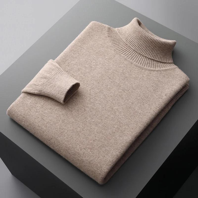 Pull à col roulé en cachemire pour homme, épais, chaud, ample, couleur unie, nouvelle collection aut