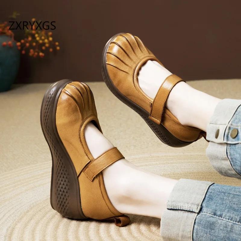 ZXRYXGS Chaussures classiques rétro en cuir véritable de qualité supérieure, semelle épaisse, confor