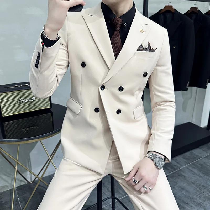 Blazer croisé imbibé pour homme, veste et pantalon, robe de mariée du marié, affaires formelles, bur