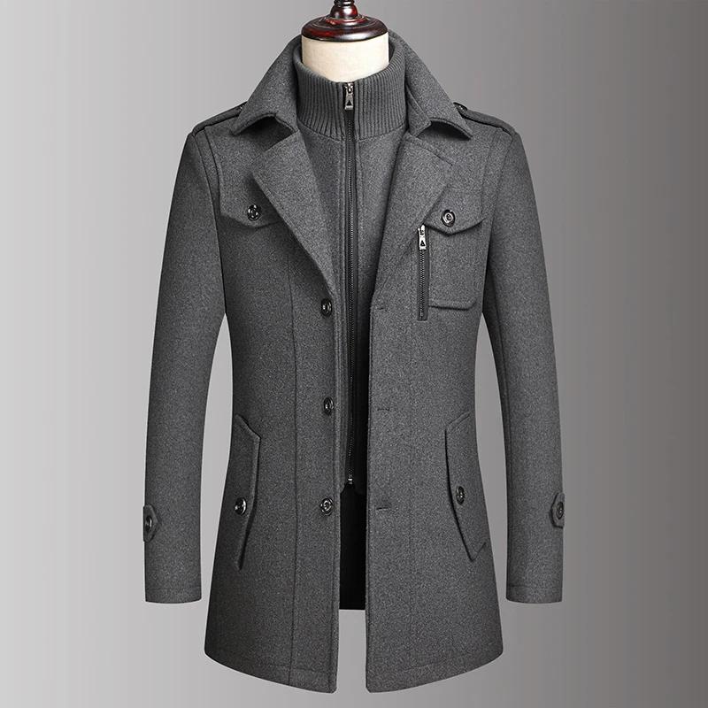 Manteau en laine à Double col pour hommes, beau manteau en laine à la mode pour hommes d'âge moyen,