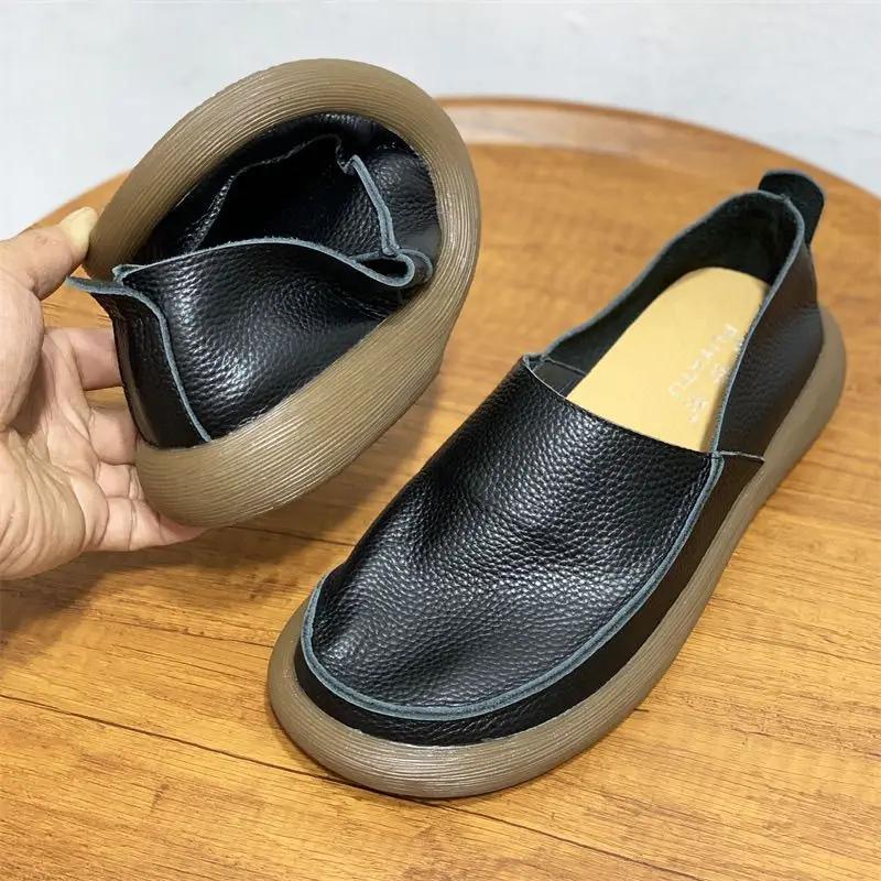 Chaussures d'été respirantes à bout large pour hommes, chaussures en cuir de vache unique, mocassins