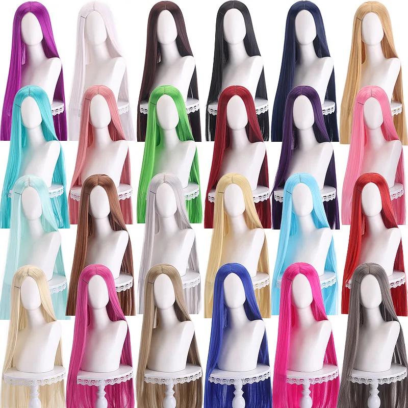 Perruque synthétique pour femmes, 40 pouces, couleur anime, longue et droite, frange fendue centrale