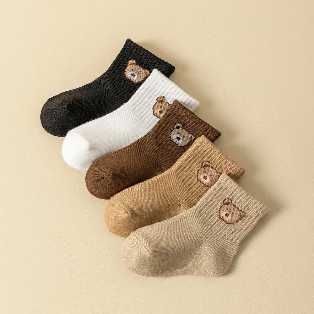 5 paires de chaussettes pour bébé, douces, confortables, respirantes, toutes saisons, motif d'ours d