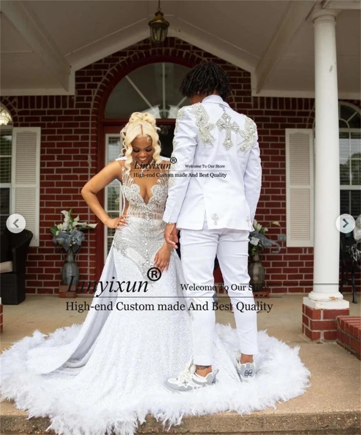 Appliques de luxe Tuxedos perlés mariage métal embelli hommes costumes 2 pièces ensembles mariage ma