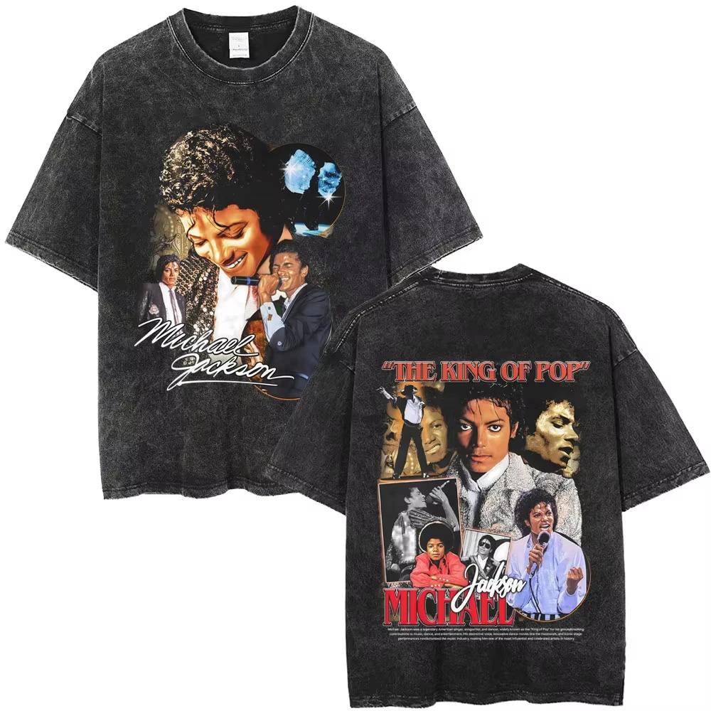 T-shirts vintage délavés Michael Jackson le roi de la pop pour hommes et femmes, t-shirt décontracté