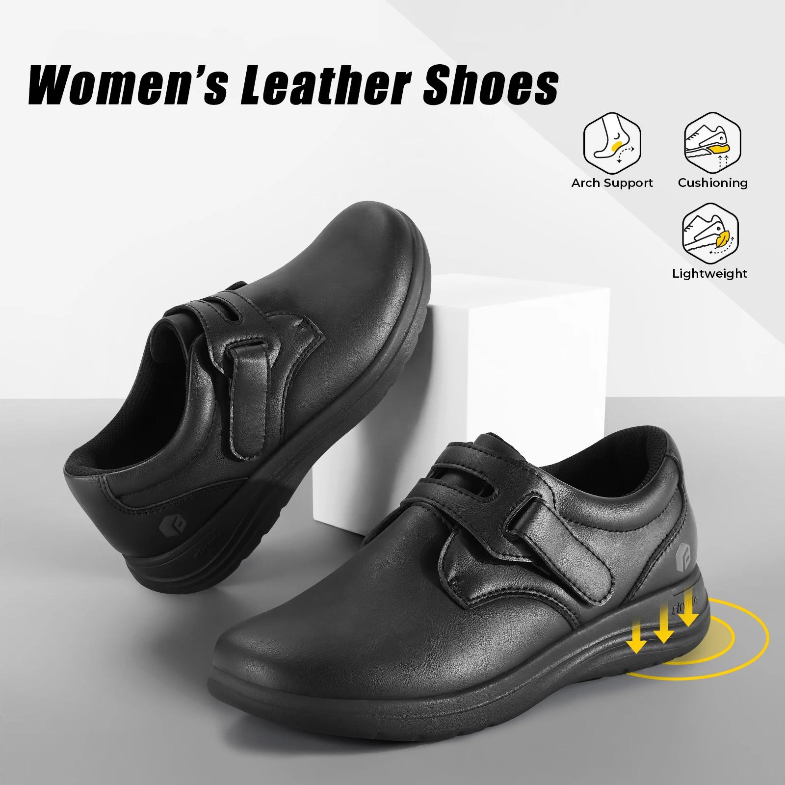 FitVille chaussures en cuir pour femmes chaussures pour diabétiques Extra larges chaussures de march