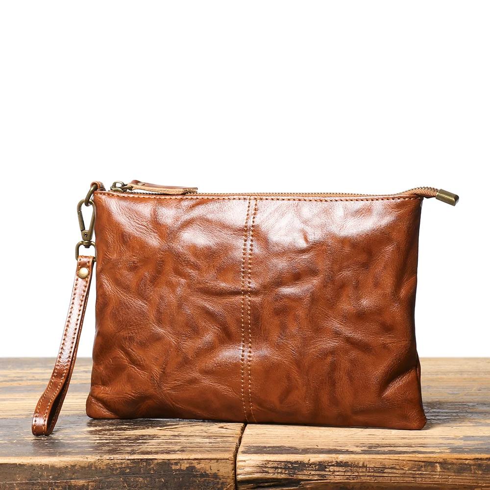 ROOG Portefeuille pochette en cuir vintage intemporel – Cuir véritable luxueux, fermeture éclair séc