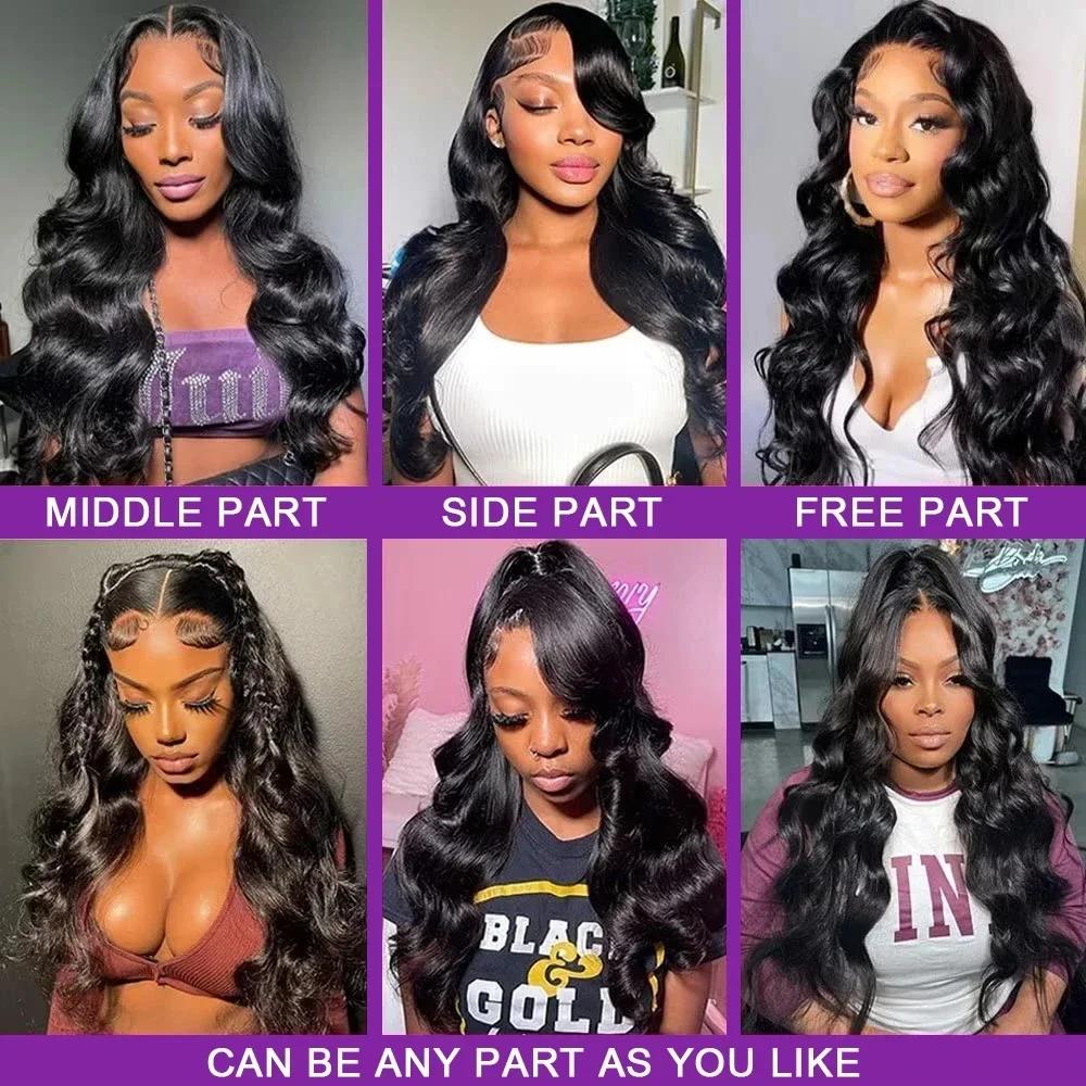 Perruque Lace Frontal Wig brésilienne naturelle, cheveux humains, Body Wave, 32 pouces, 13x4, 13x6,
