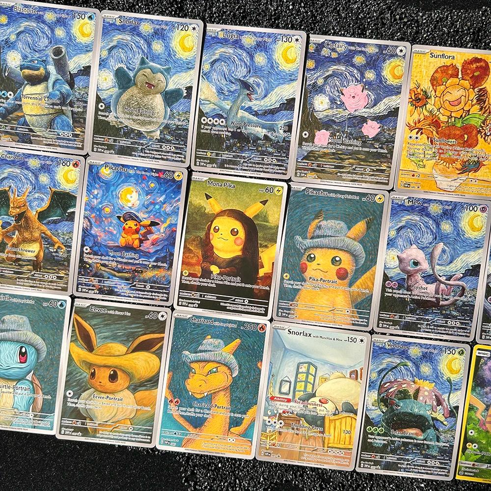 18 pièces/ensembleDIY PTCG 2023 SVP EN VAN GOGH PICHU gris FELT chapeau MEWTWO Charizard auto-fait c