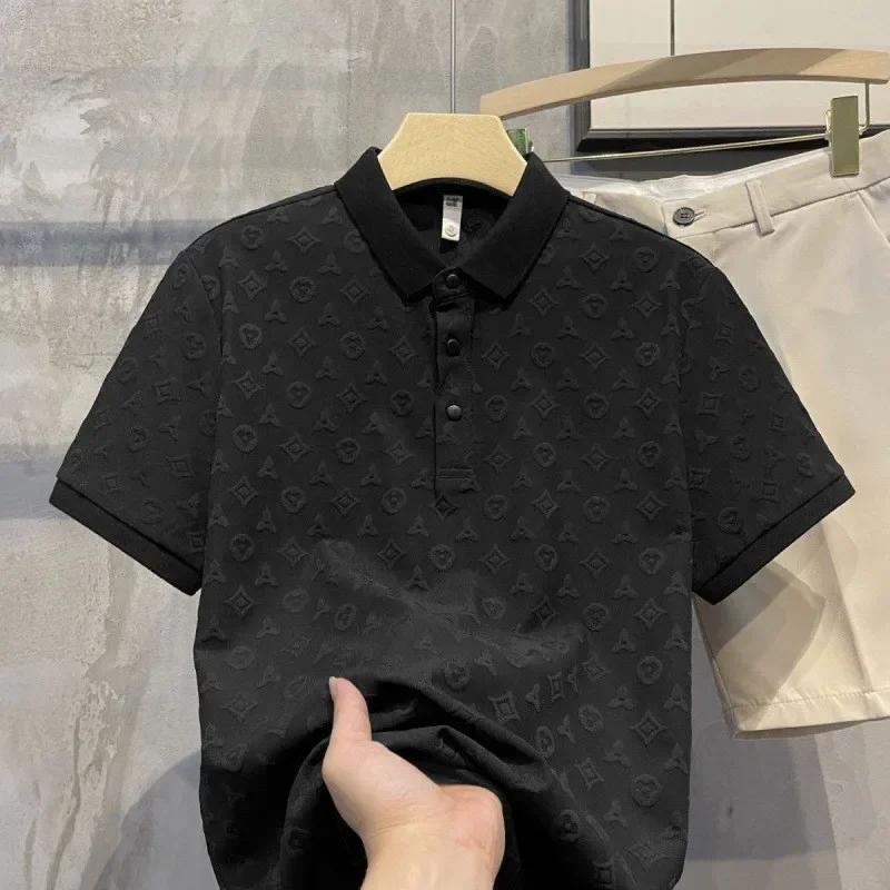 Été nouveaux hommes Lop-up creux à manches courtes Polo T-Shirt glace soie respirant affaires mode T