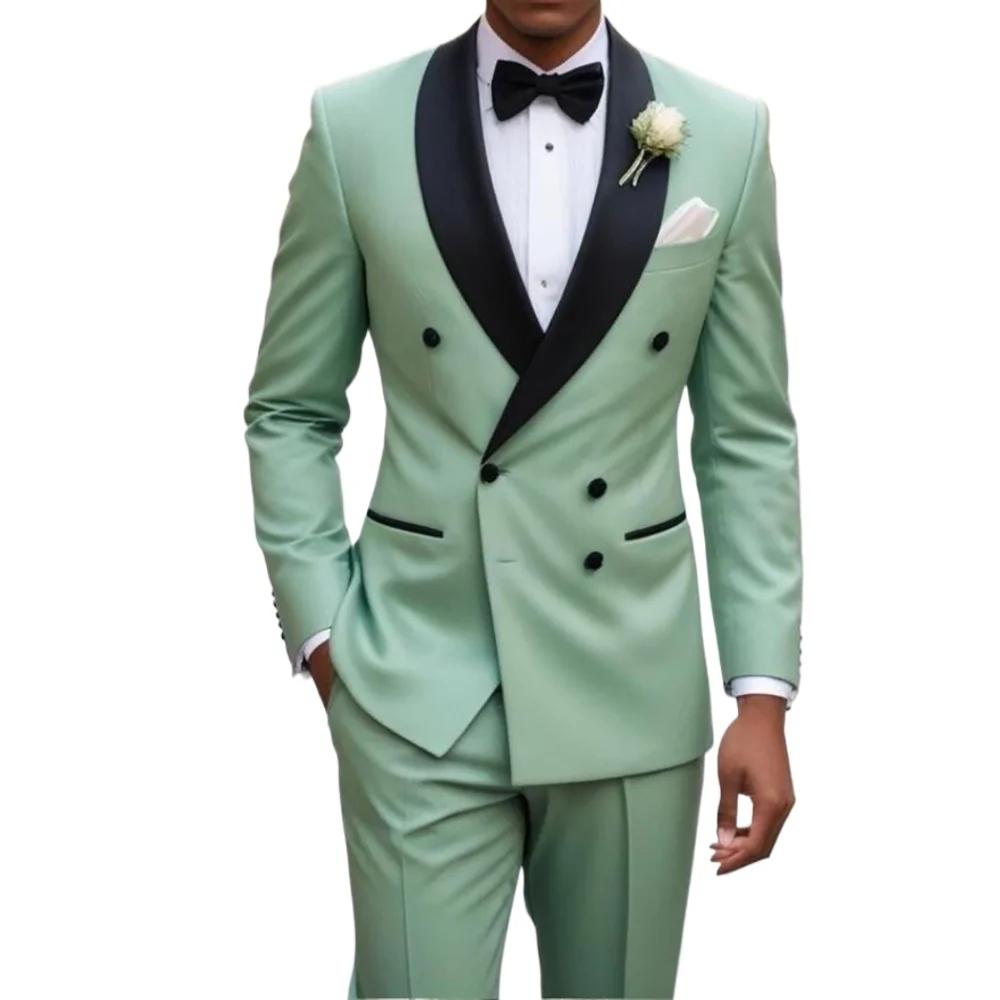 Costumes à double boutonnage pour hommes, coupe ajustée, revers châle, smoking de mariage pour marié