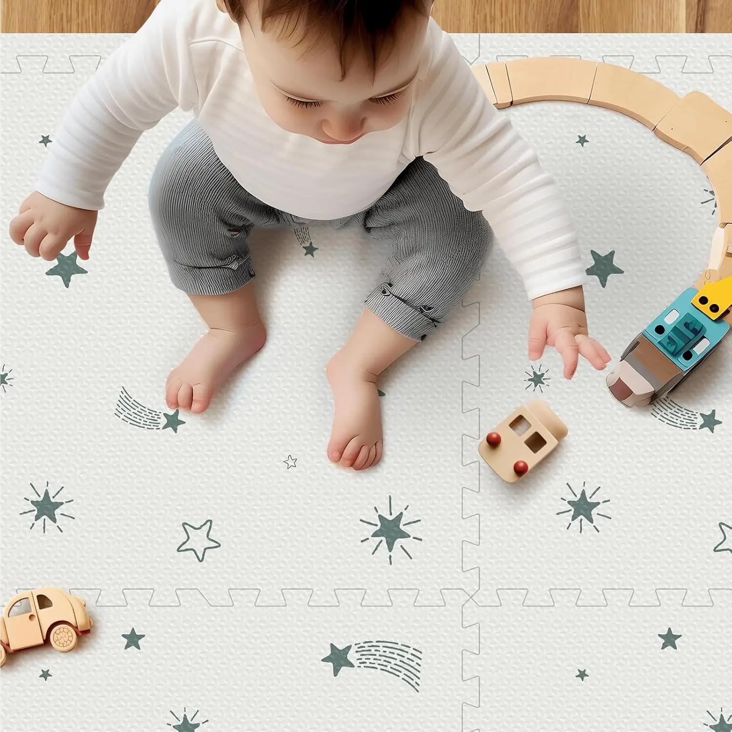 Tapis de jeu en mousse pour bébé, tapis rampant 72x48, tapis de sol pour enfants pour bébé avec carr