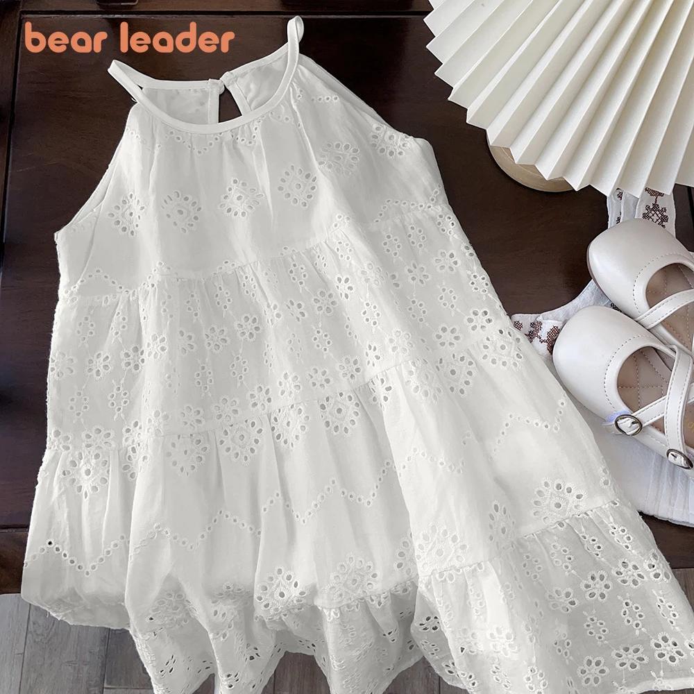 Bear Leader – robe d'été pour filles, Design découpé, à la mode, écharpe, blanche, vacances, longueu