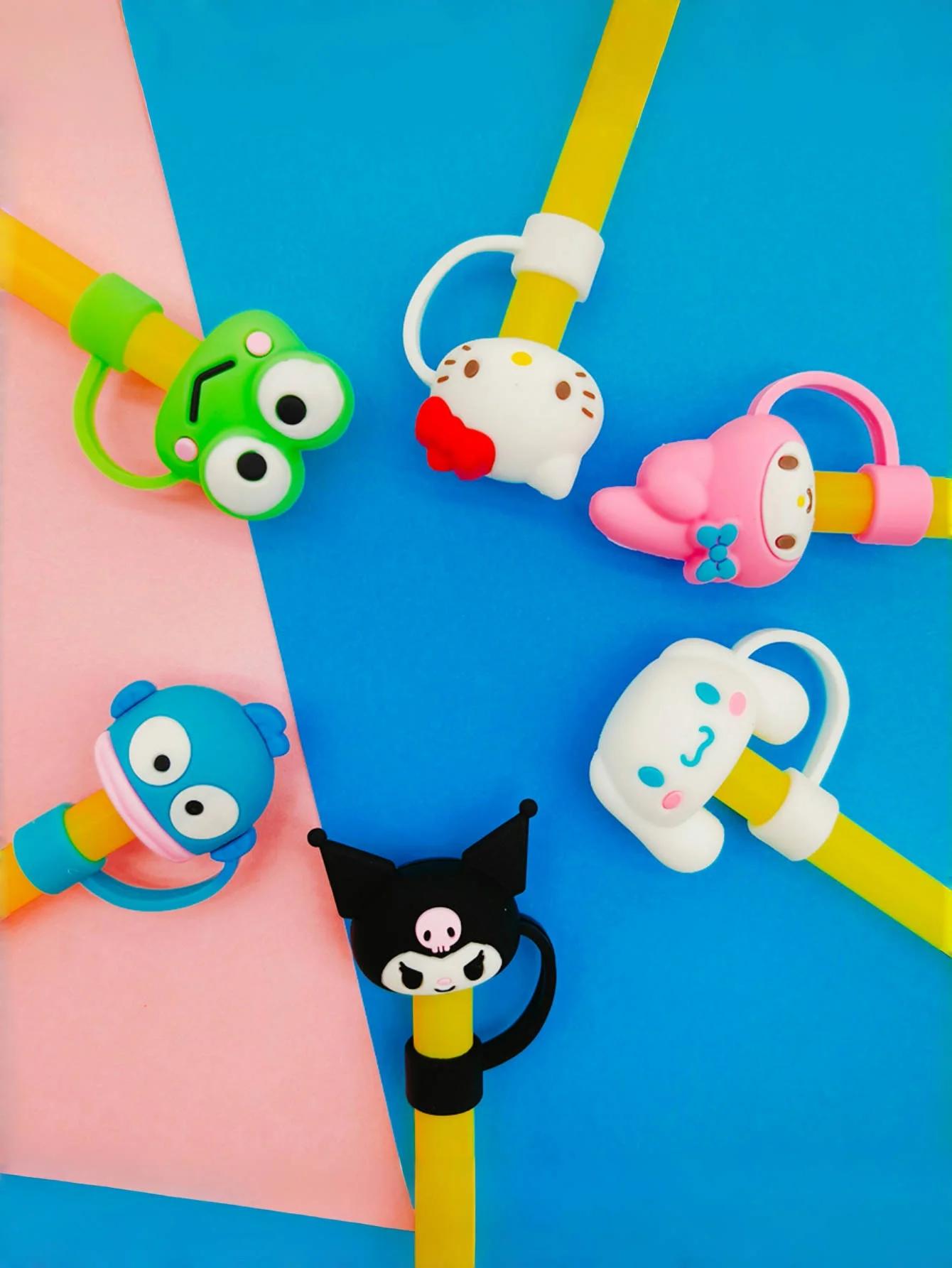 1/6 pièces Sanrio Hello Cute Kitty & Kuromi – Protège-pailles en PVC réutilisables avec embouts déco