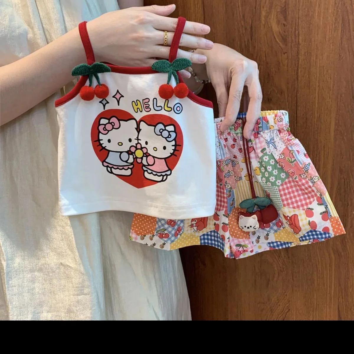 Ensemble vêtements maison été Hello Kitty filles deux pièces short sans manches