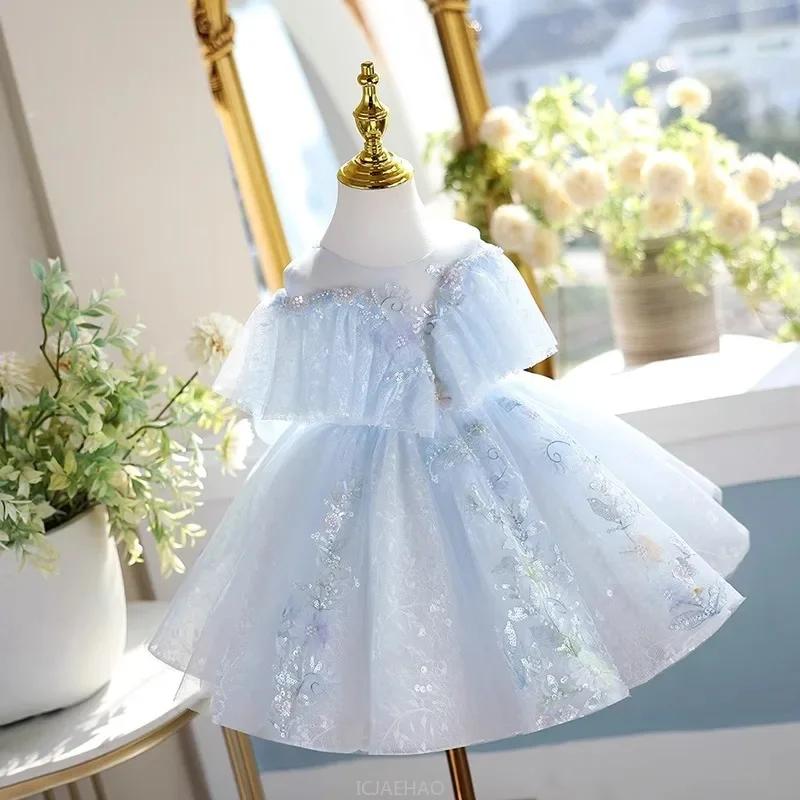 Robe de princesse rose pour filles, tenue de spectacle de Piano, à fleurs, pour mariage, pour enfant