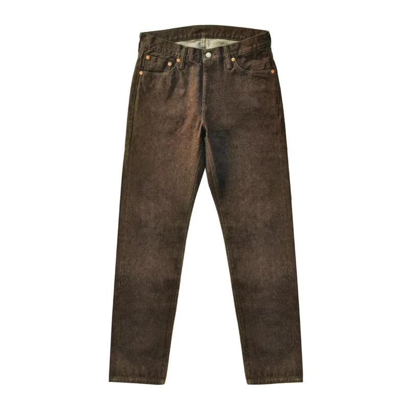 Ceaisszhan-Jean en denim marron pour homme, coupe effilée, vintage, 13.8 Oz