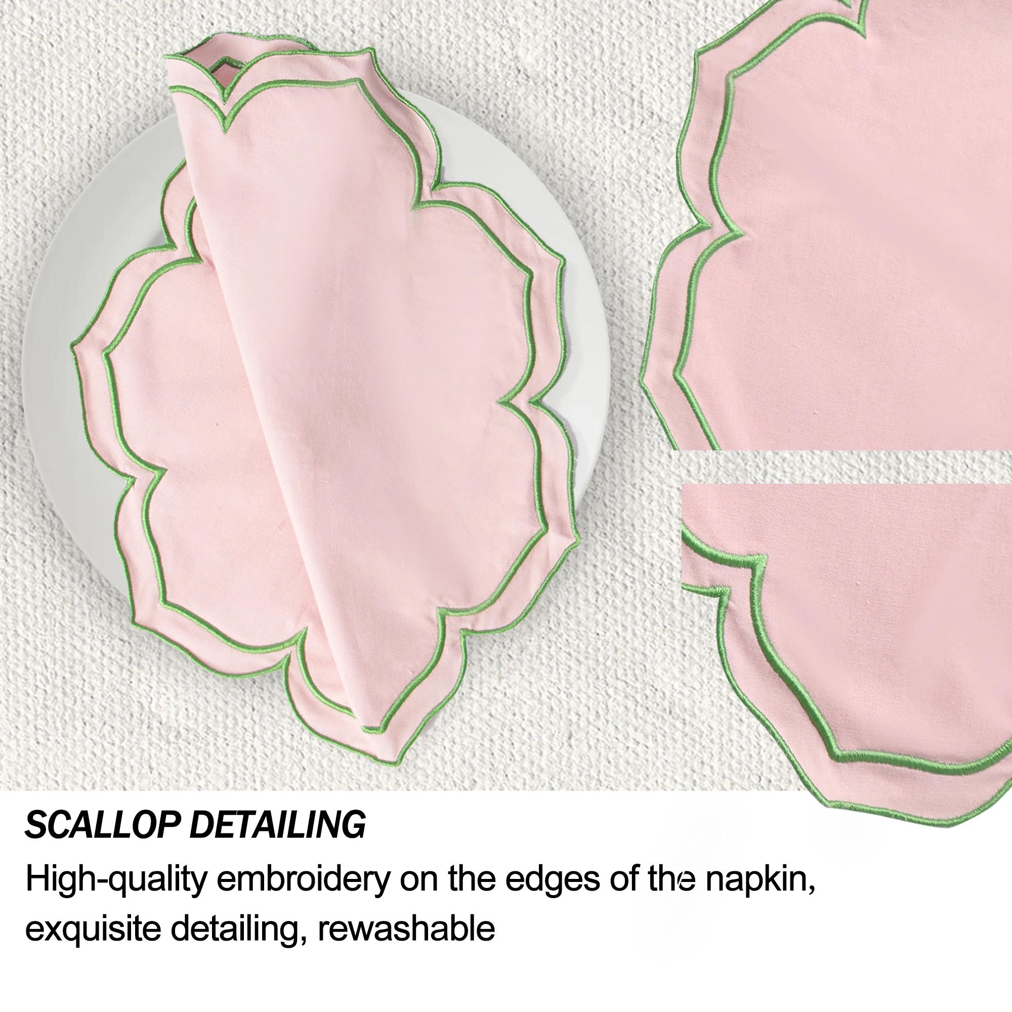 Serviettes à bord brodé en forme de Lotus, 4 pièces/ensemble, napperons épais en pur coton respirant