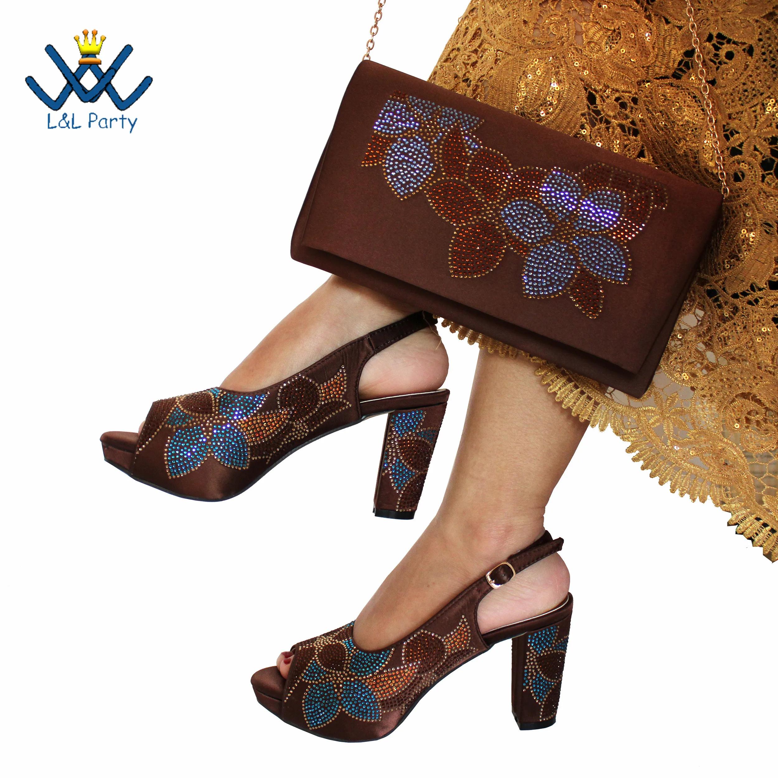 Ensemble de chaussures et sacs pour femmes africaines, Peep Parker avec cristal Kendning pour fête d