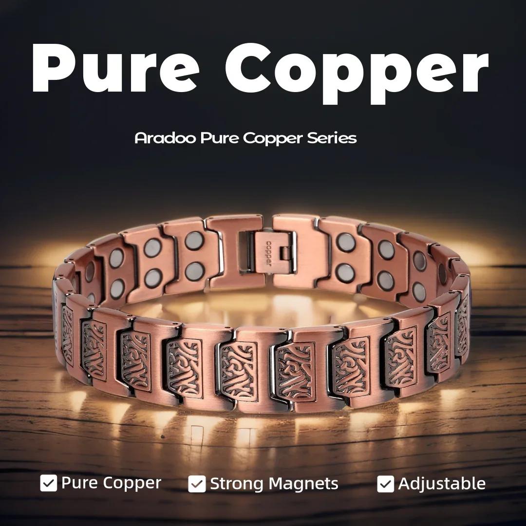 ARADOO Bracelet en cuivre pour hommes pur cuivre néodyme lien magnétique Bracelets bijoux cadeau