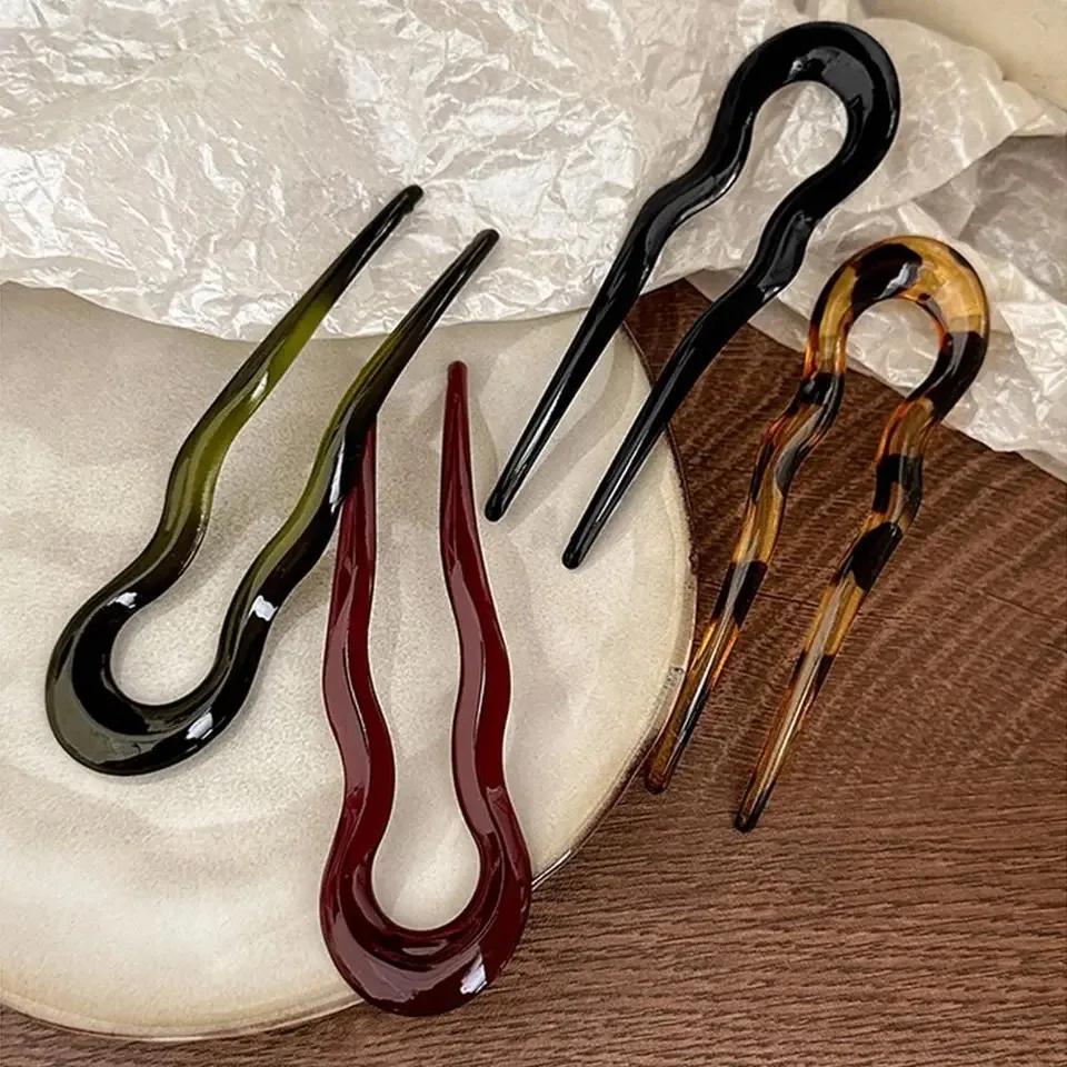 Pince à cheveux torsadée française en forme de U pour femmes, épingles à cheveux ondulées en plastiq