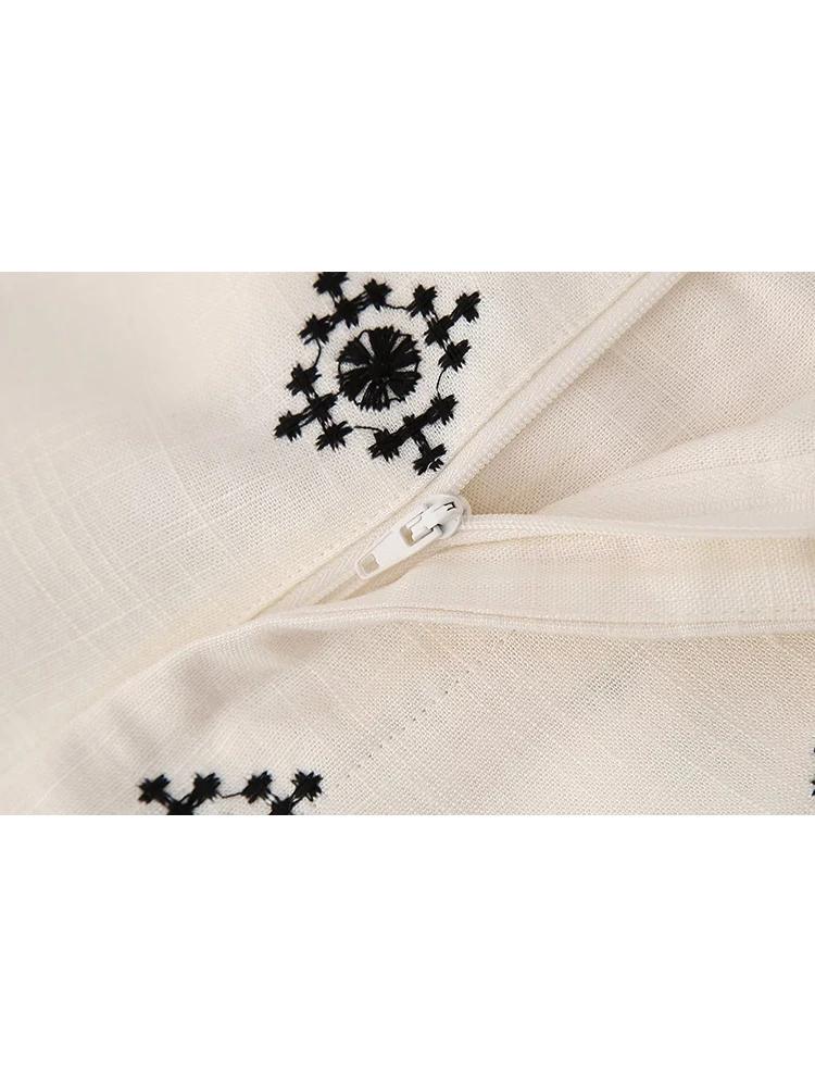 Pantalon Vintage en lin pour femmes, ample, style Boho, mode dames, Vocation, broderie douce, bas dé