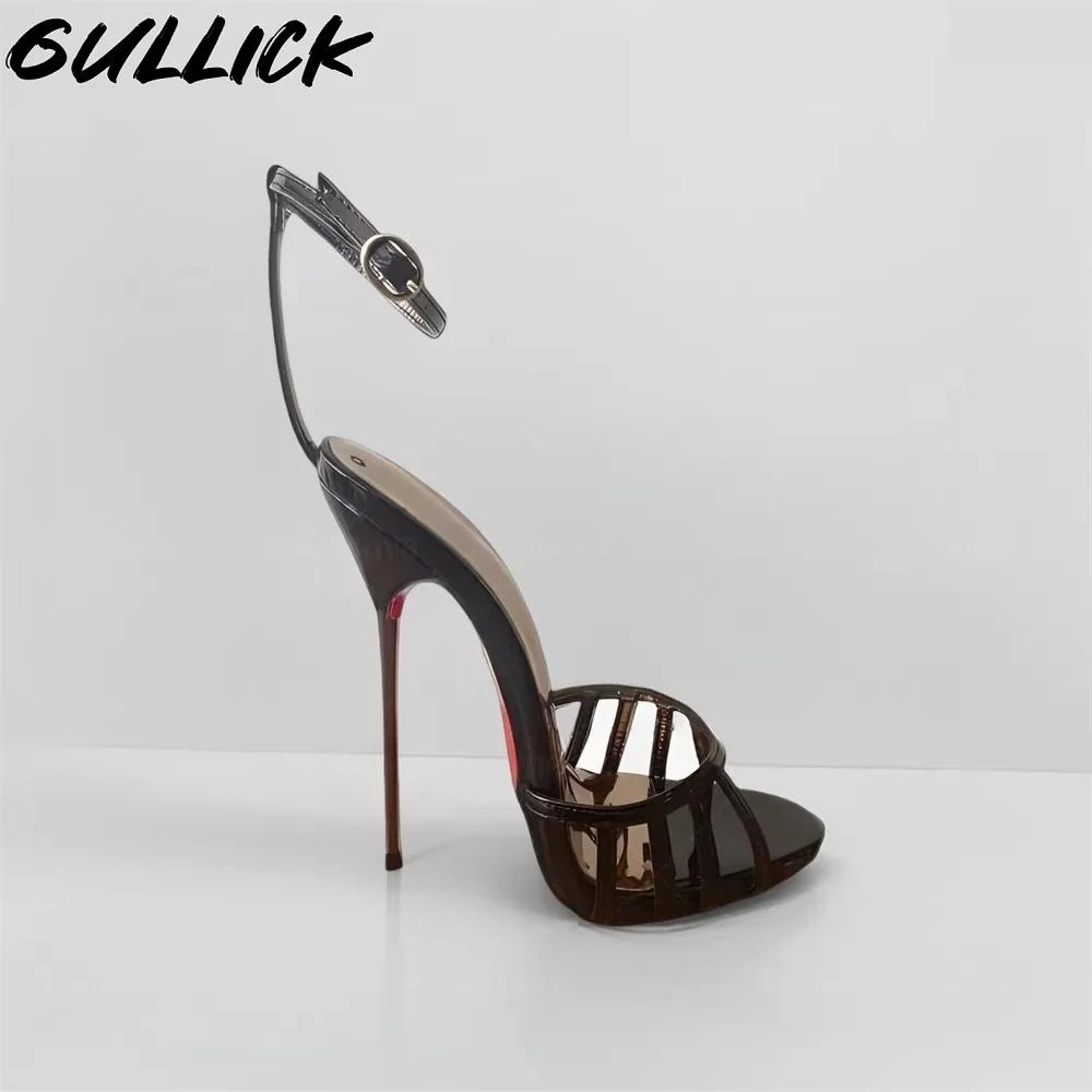 Sandales à lanières noires brillantes pour femmes, chaussures Stiletto élégantes avec boucle à la ch
