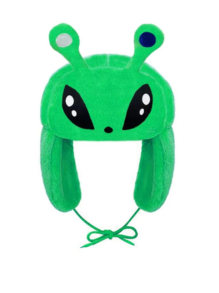 Chapeau en peluche extraterrestre vert pour enfants, chapeau Ushanka, casquette Anime de dessin anim