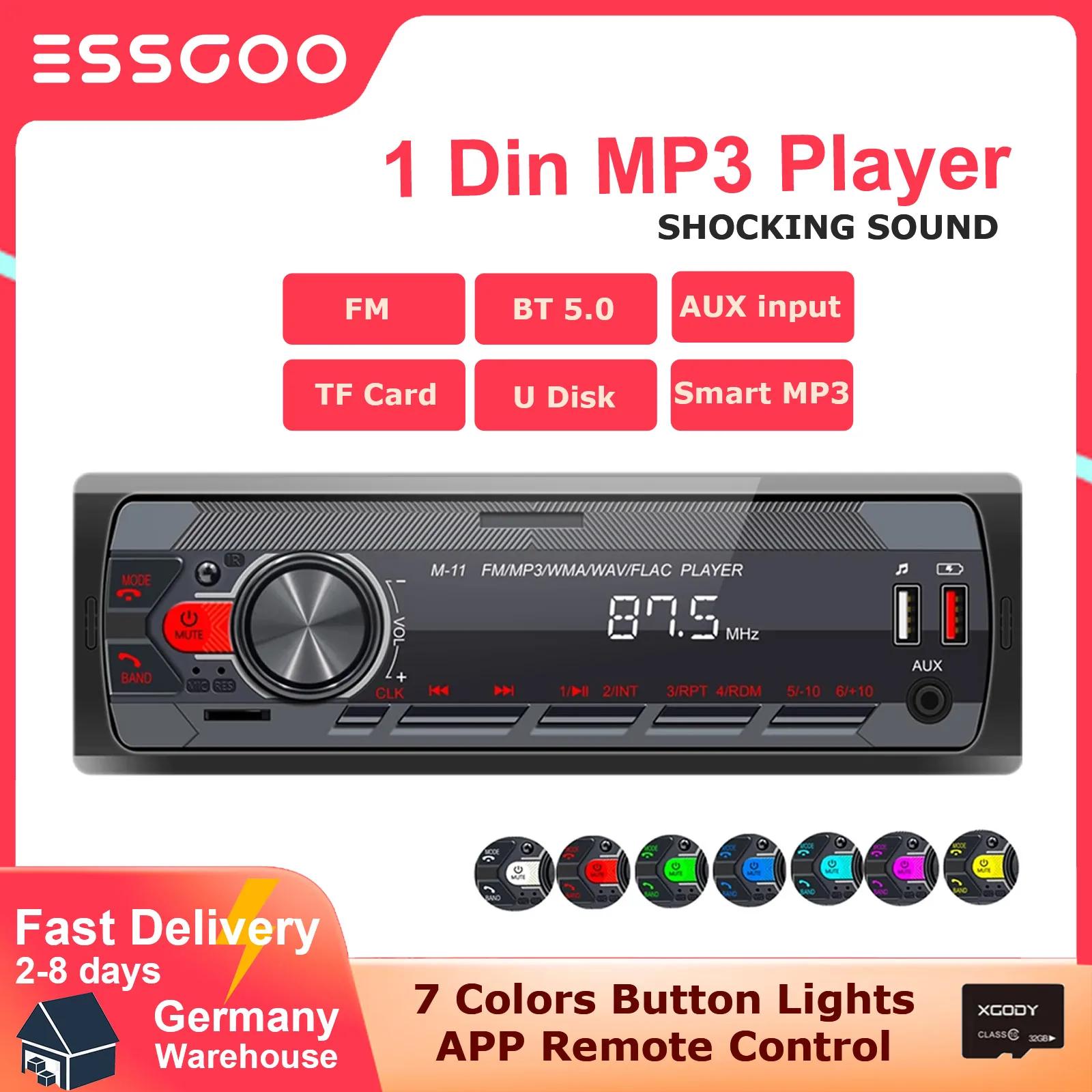 ESSGOO autoradio 1 Din MP3 autoradio Bluetooth FM AUX dans USB boutons colorés APP télécommande 1Din
