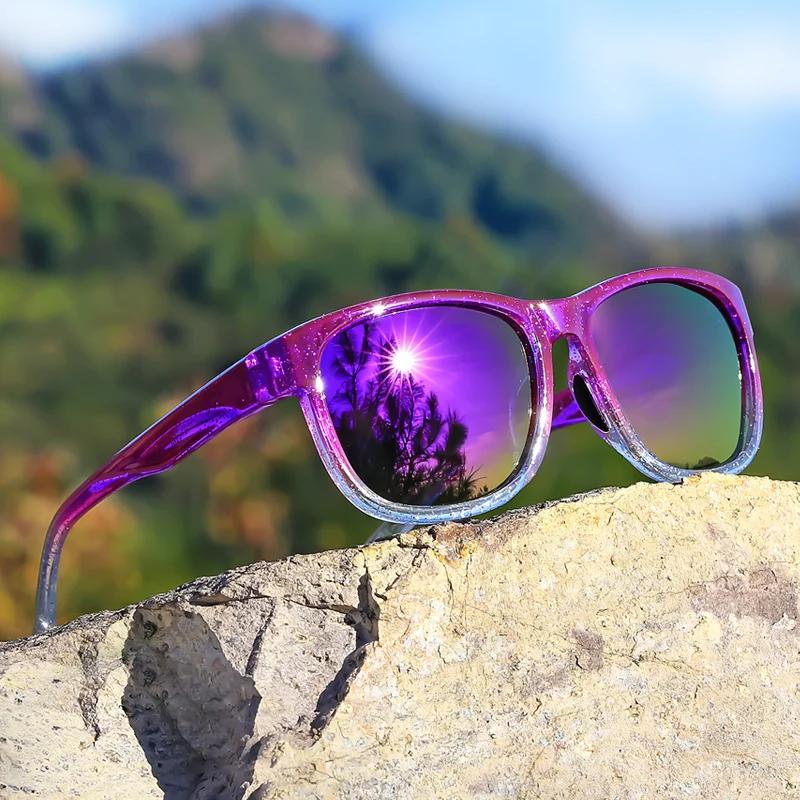Lunettes de soleil carrées polarisées unisexes, nouveau style, monture légère à paillettes violettes