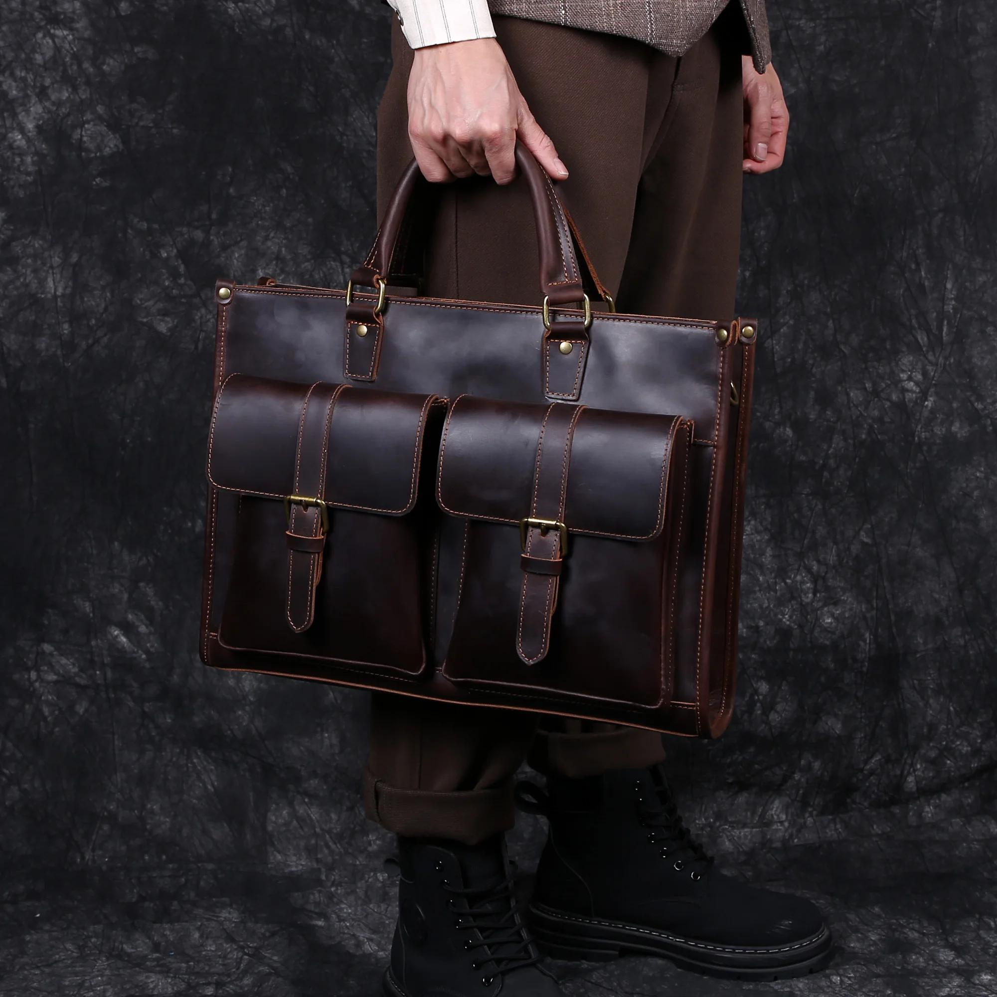 Sac à bandoulière rétro en cuir de vachette pour homme, fourre-tout Mad Horse, couche supérieure, ét