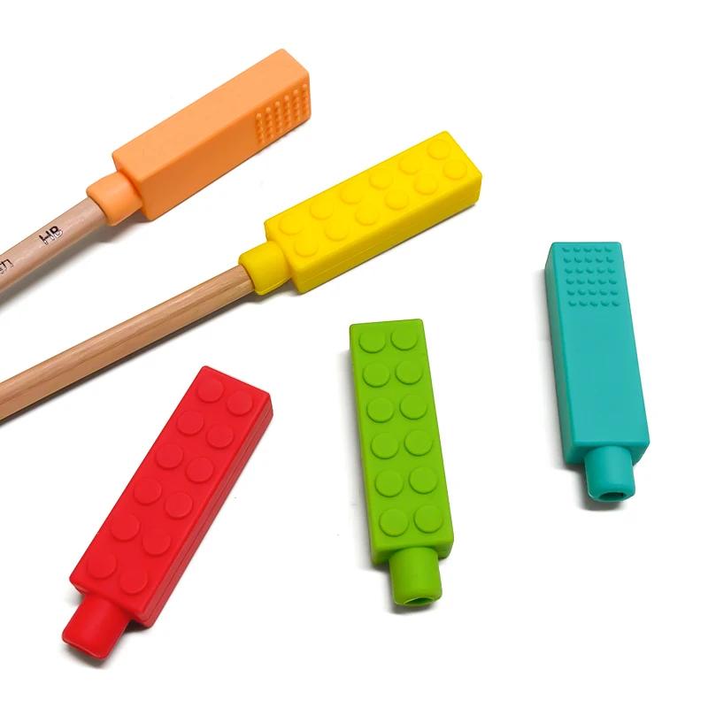1/6 pièces Collier sensoriel à mâcher en blocs de construction, jouet de dentition en silicone pour