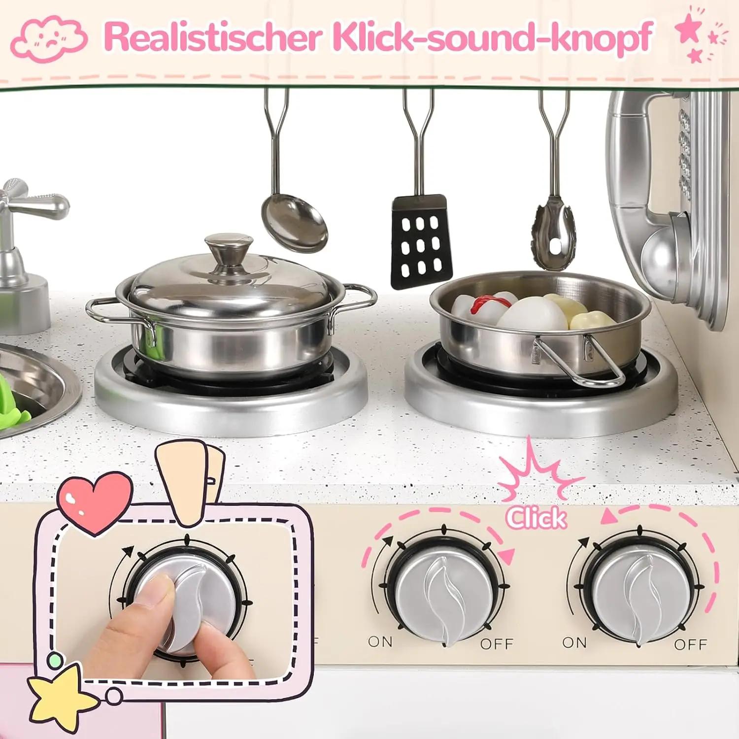 Ensemble de cuisine de jeu en bois, cuisine de jeu de simulation avec lumières et sons pour enfants