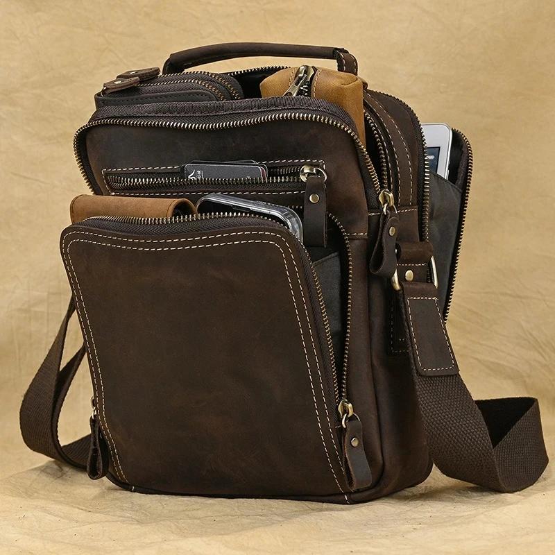 Luufan-Sac en cuir véritable pour homme, sac messager vintage, peau de cheval, double fermeture écla