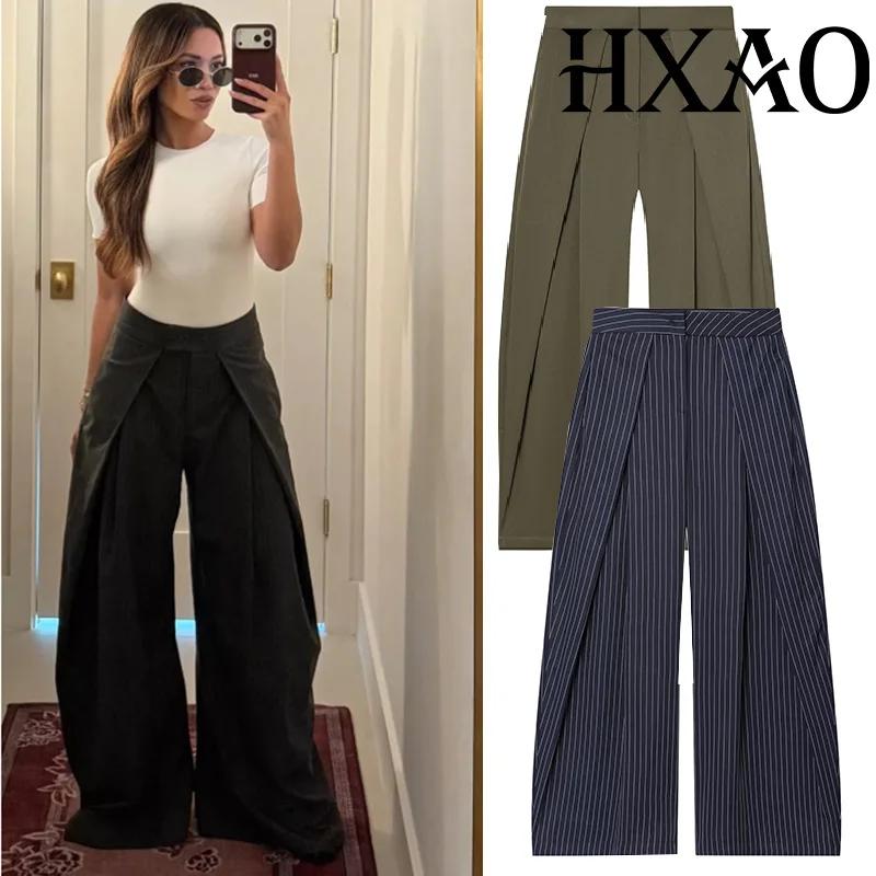 HXAO femmes pantalons Baggy pantalons larges pour femme minimaliste plissé rayure pantalons décontra